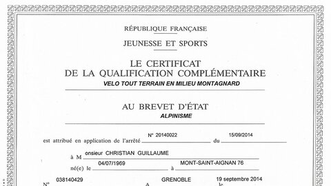 Guillaume Christian certificat de qualification complémentaire VTT au brevet (…)