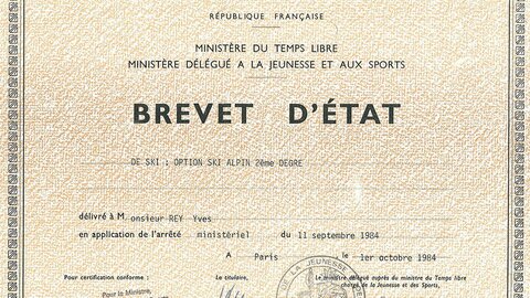 Yves Rey diplôme moniteur de ski alpin 2° degré