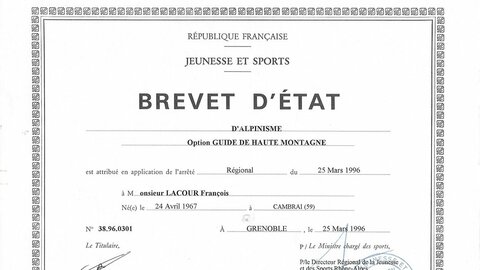 Diplôme guide de haute montagne François Lacour